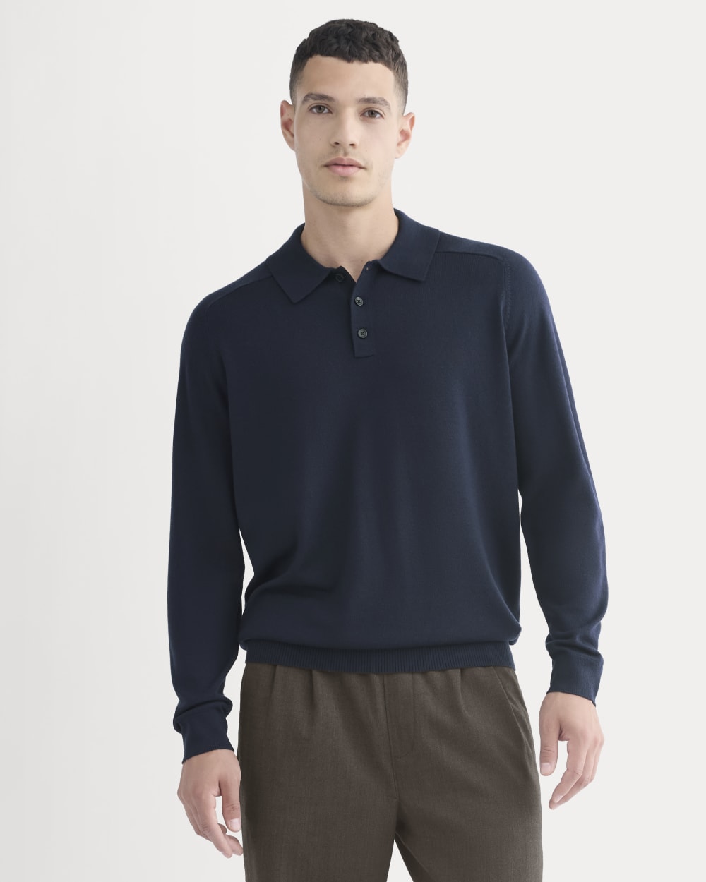 Everlane Ultrasoft Polo Sweater In Navy, Size Small, Wool