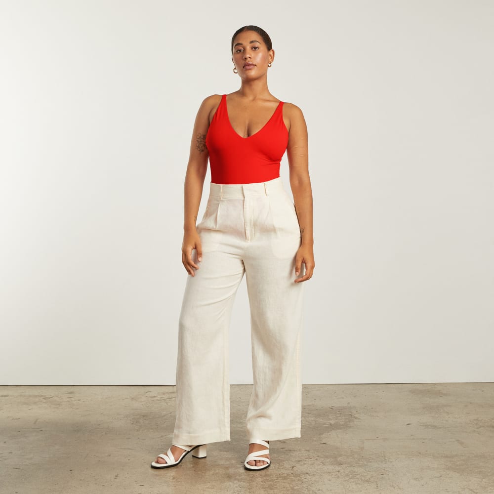 womens-v-neck-one-piece-red