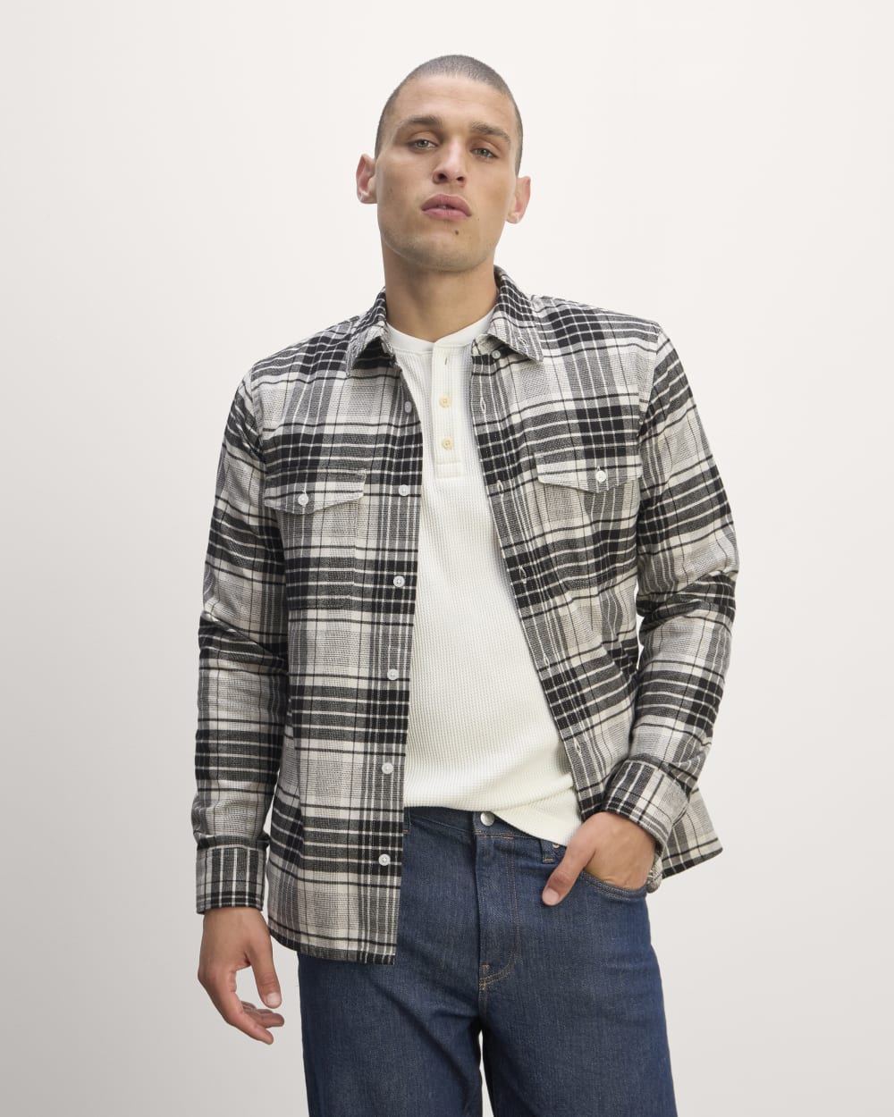 The Brushed Flannel Shirt | Light Heather Oat / Black Everlane The Brushed Flannel Shirt | Light Heather Oat / Black Everlane