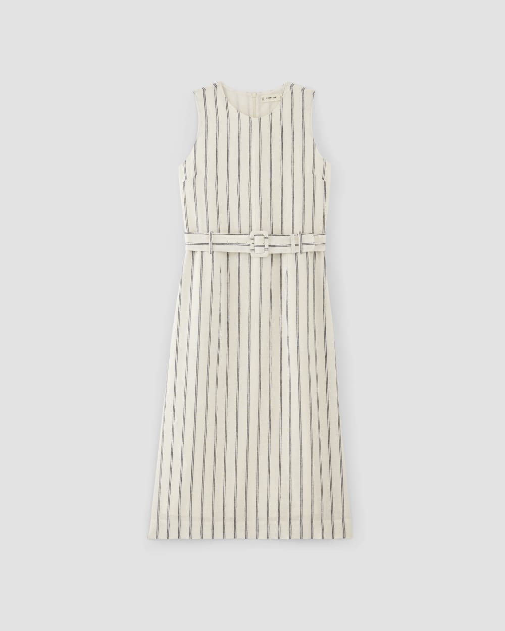 womens-linen-belted-midi-dress-bone-navy | alt