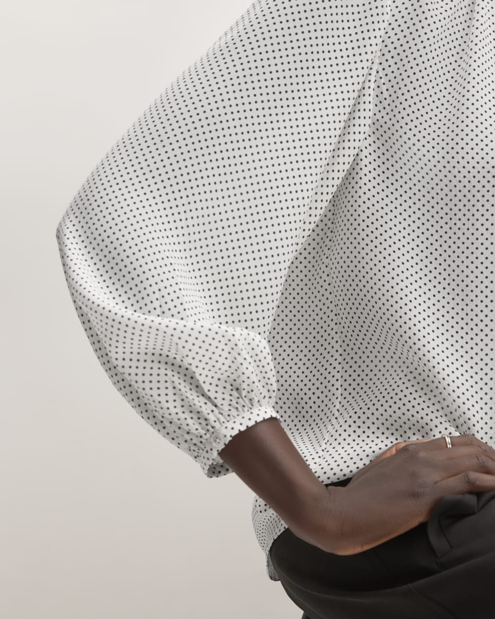 womens-clean-silk-shirred-blouse-bone-black-polka-dot