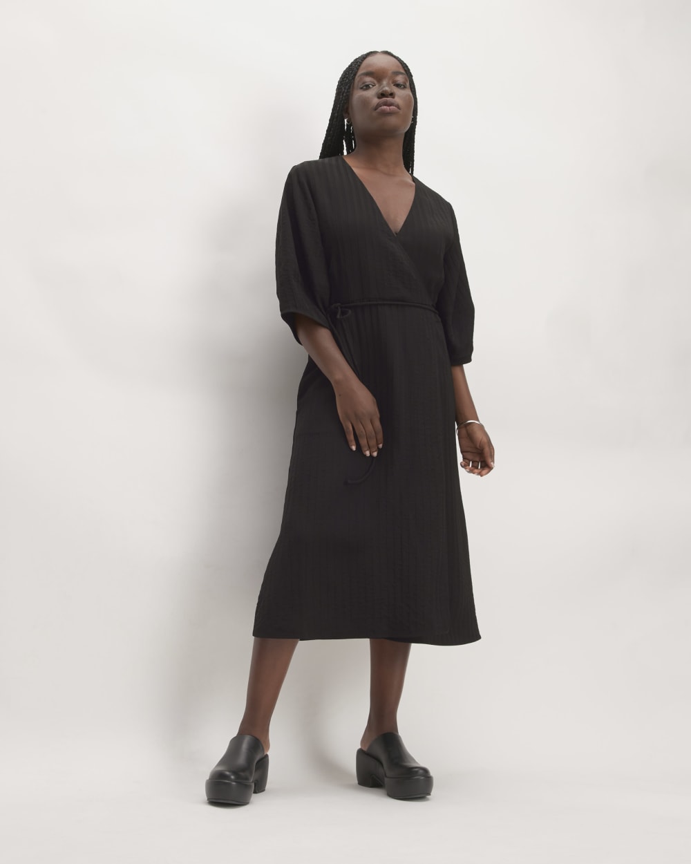 womens-city-stripe-wrap-dress-black | primary