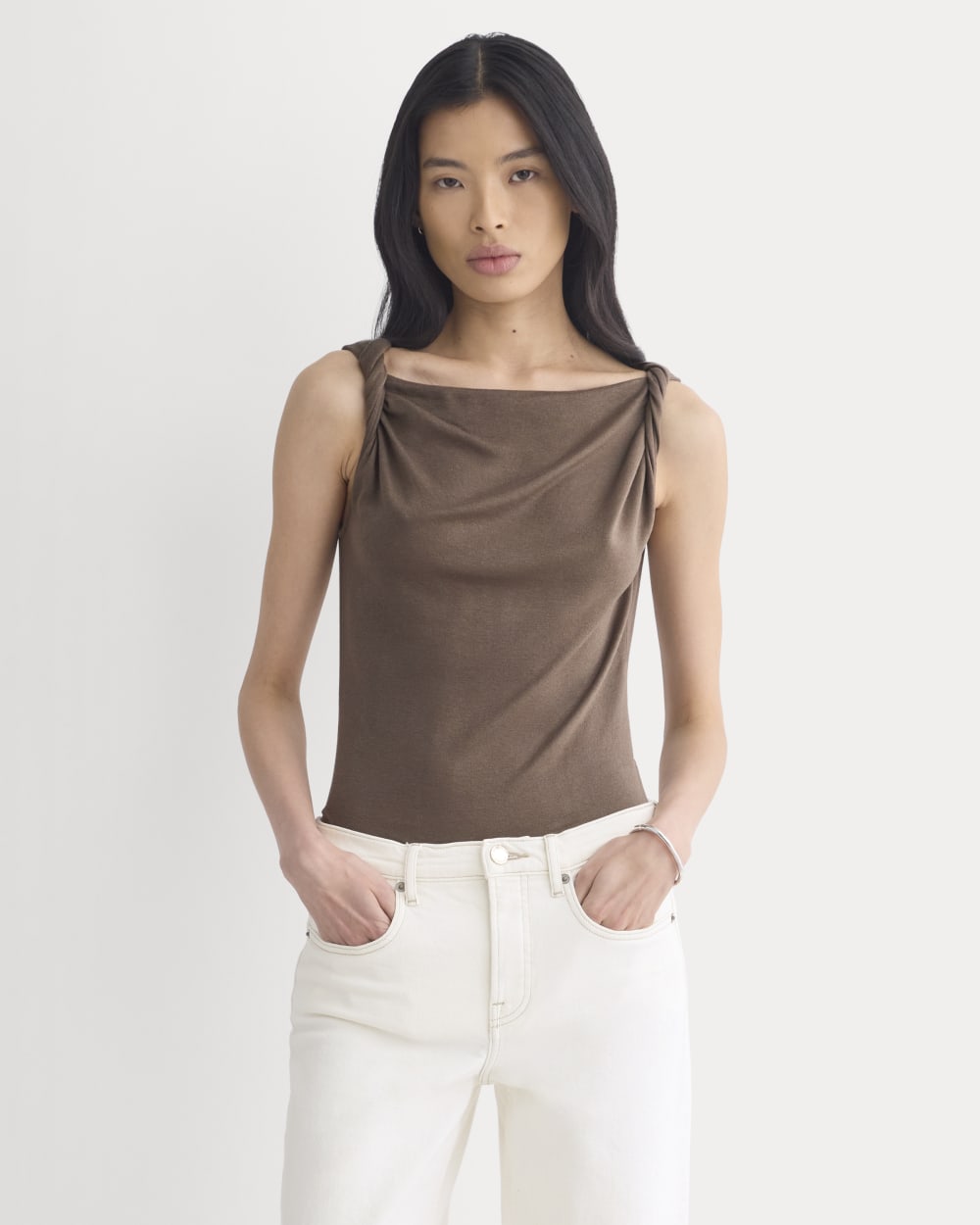 womens-cowl-neck-twist-tank-butterluxe-deep-taupe | primary
