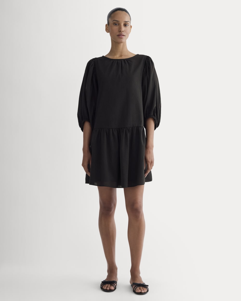 The Gauze Puff-Sleeve Mini Dress | Black Everlane The Gauze Puff-Sleeve Mini Dress | Black Everlane