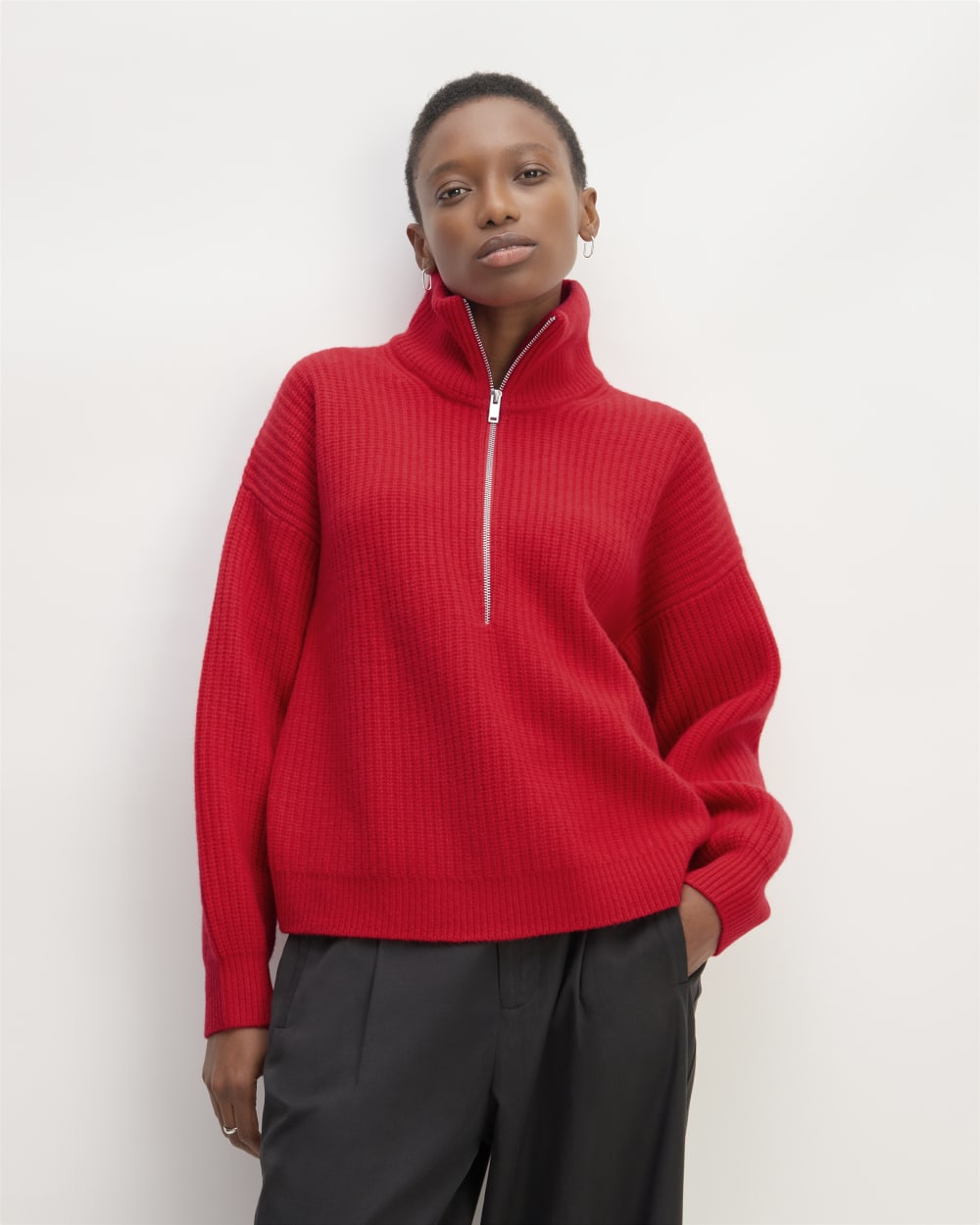 womens-felted-merino-halfzip-sweater-classic-red | primary