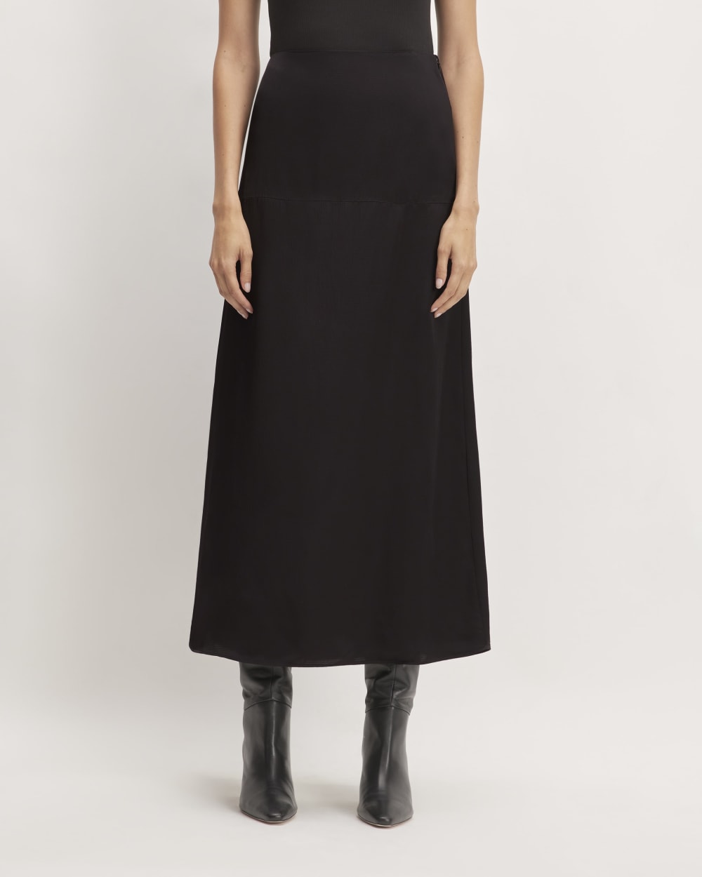 womens-hammered-satin-slip-skirt-black | primary