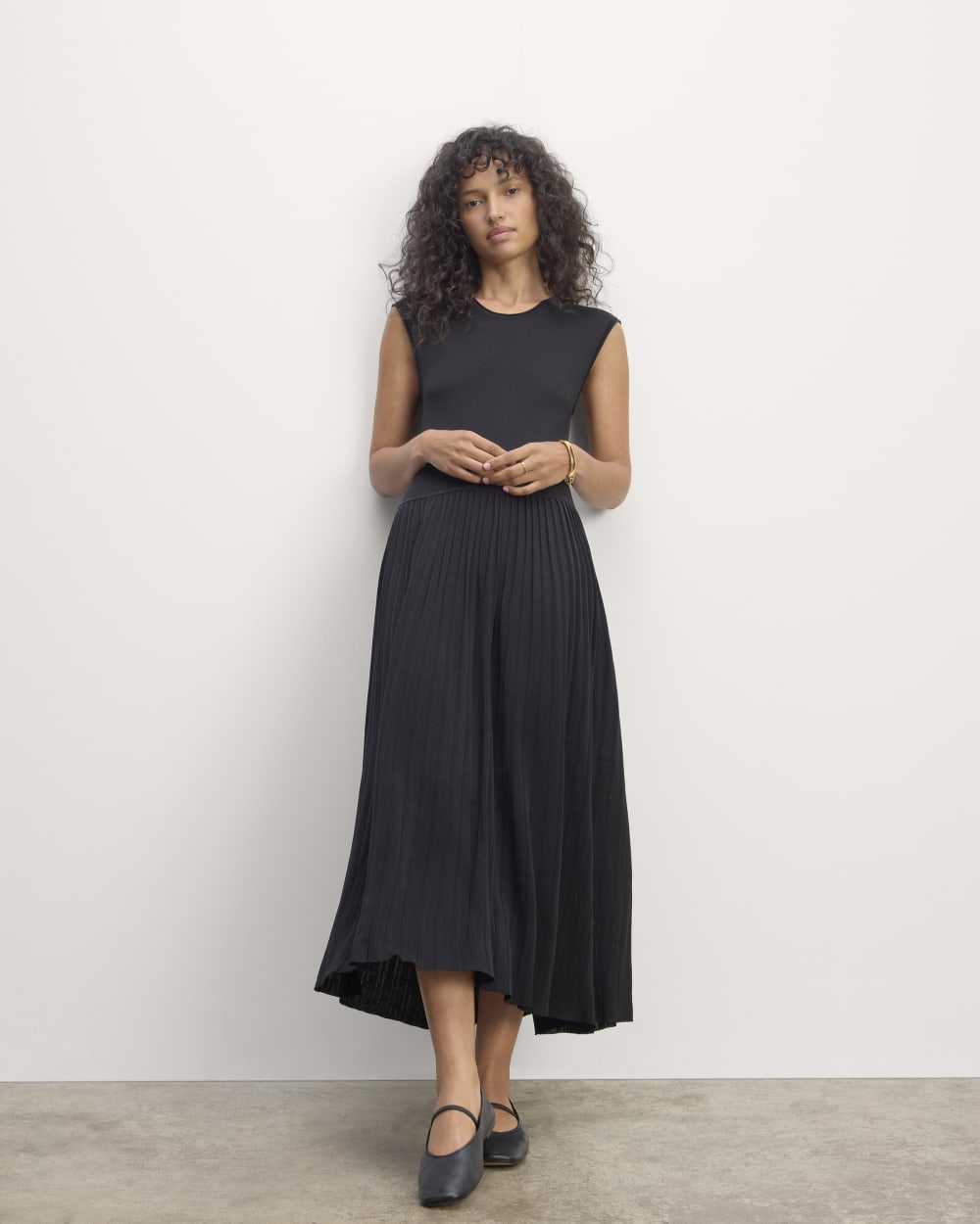 The Knit Pleated Dress Black – Everlane