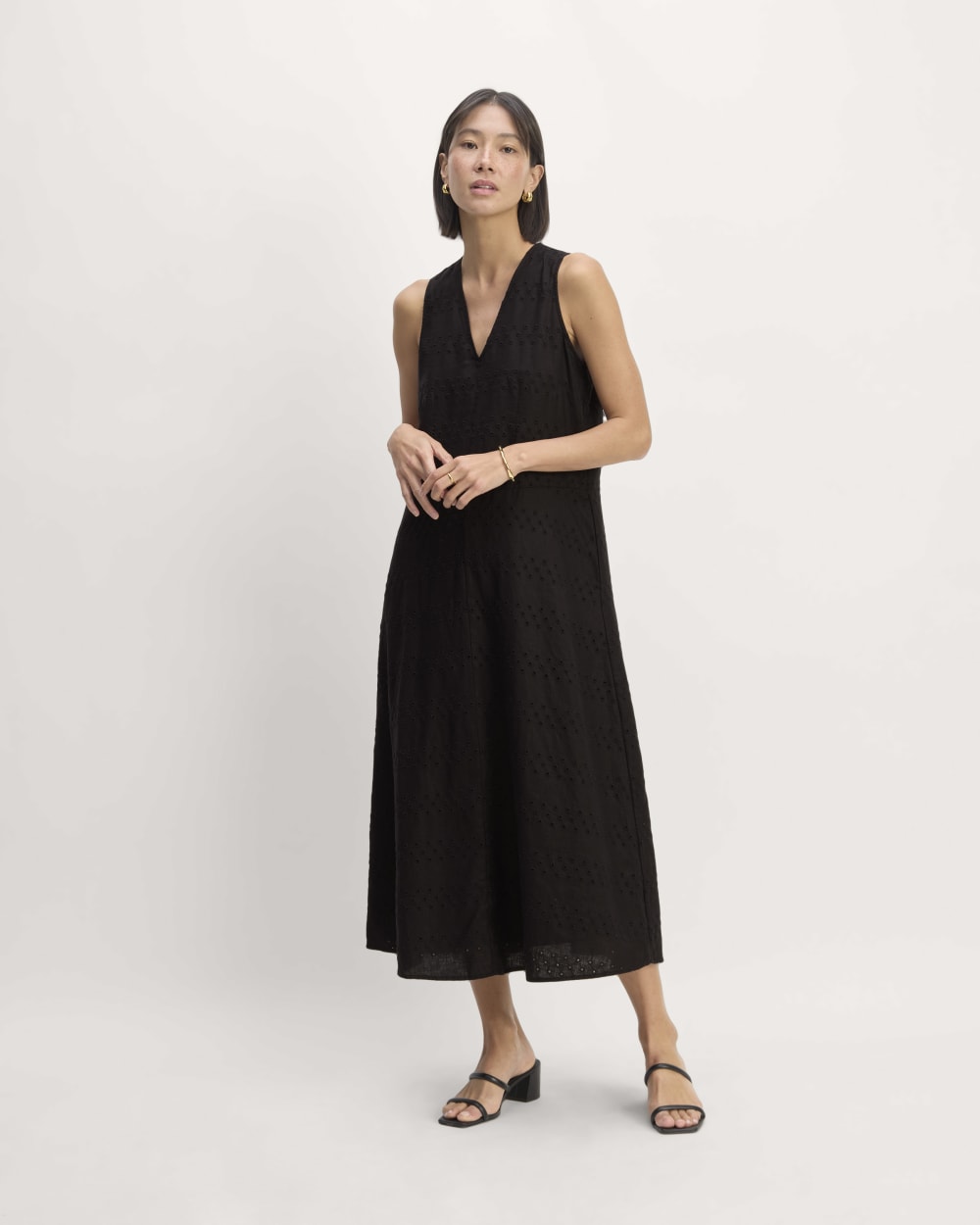womens-linen-eyelet-maxi-dress-black-eyelet | primary
