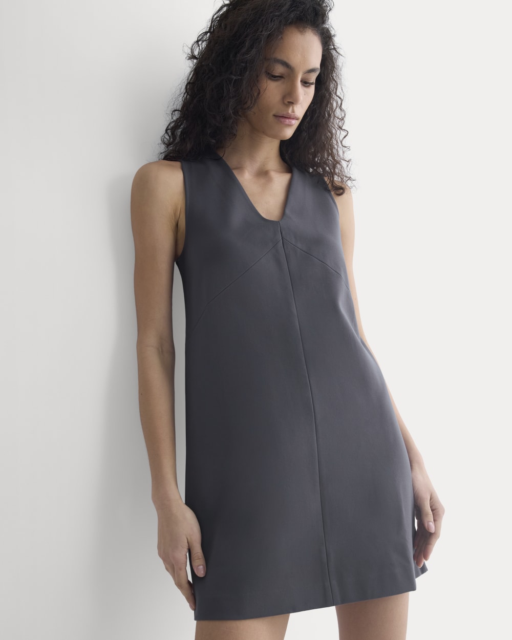 womens-ponte-v-neck-mini-dress-graphite | primary