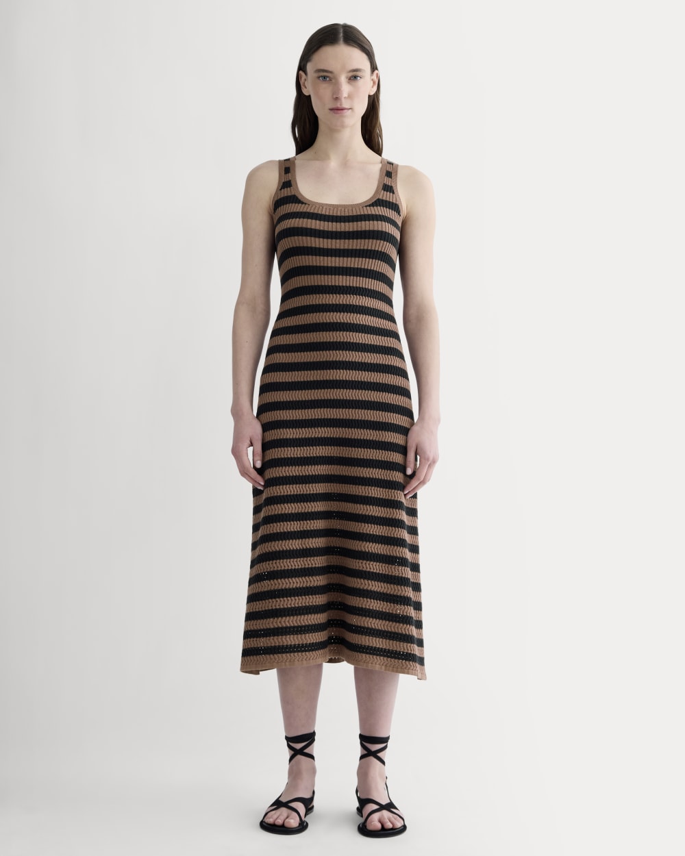 Everlane Crochet Knit Tank Top Dress In Mocha/Black, Size Small, Cotton Everlane Crochet Knit Tank Top Dress In Mocha/Black, Size Small, Cotton