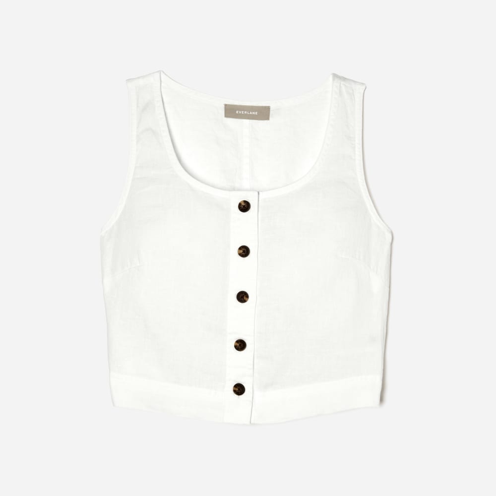 womens-linen-button-crop-tank-white | alt