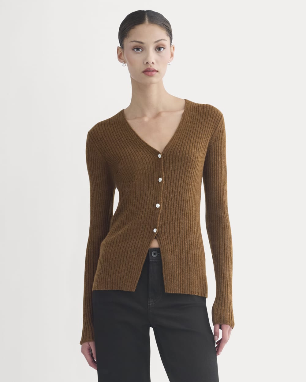 Cashmere Ribbed V-Neck Cardigan | Heathered Toffee – Everlane