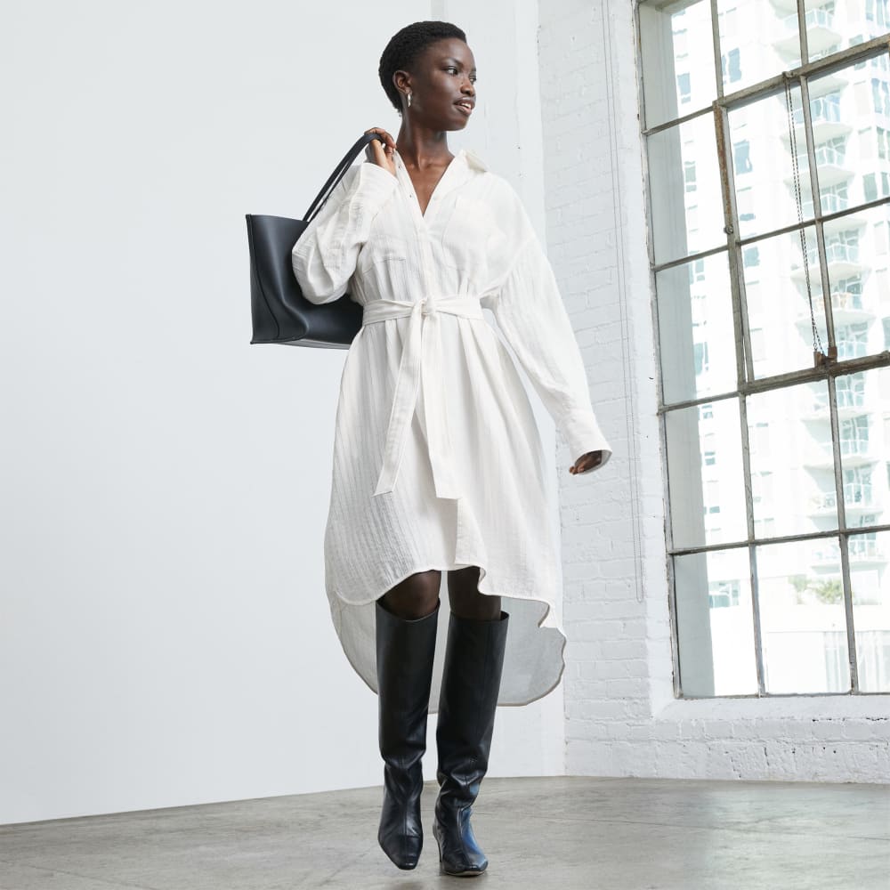 The City Stripe Draped Shirt Dress | Bone Everlane The City Stripe Draped Shirt Dress | Bone Everlane