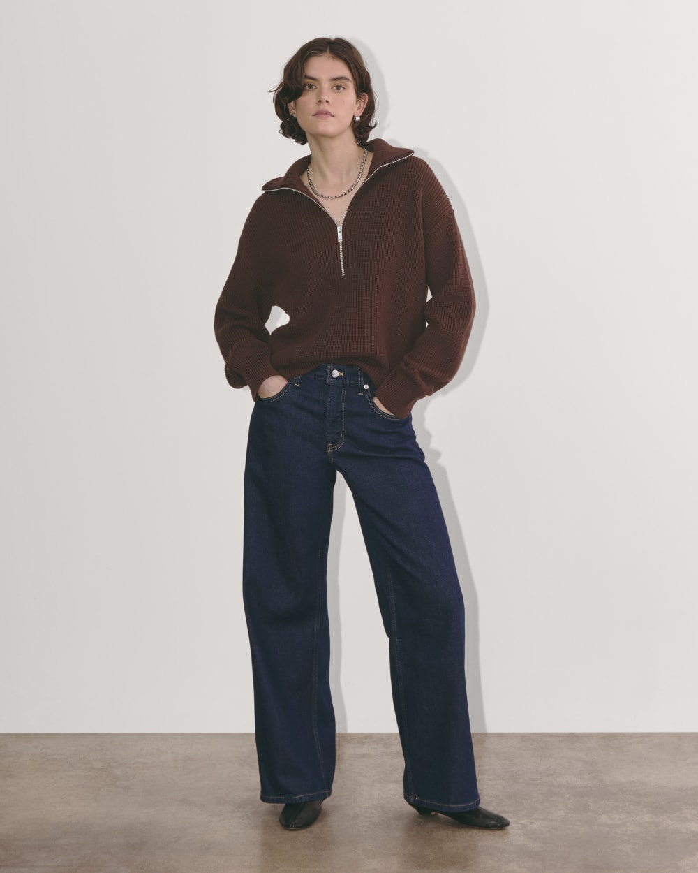 womens-cotton-half-zip-sweater-dark-mahogany