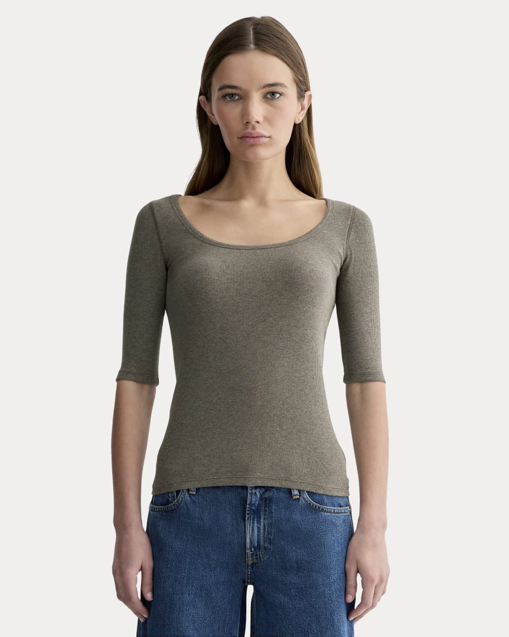 The Luxe Rib Scoop-Neck Tee | Heathered Fatigue – Everlane