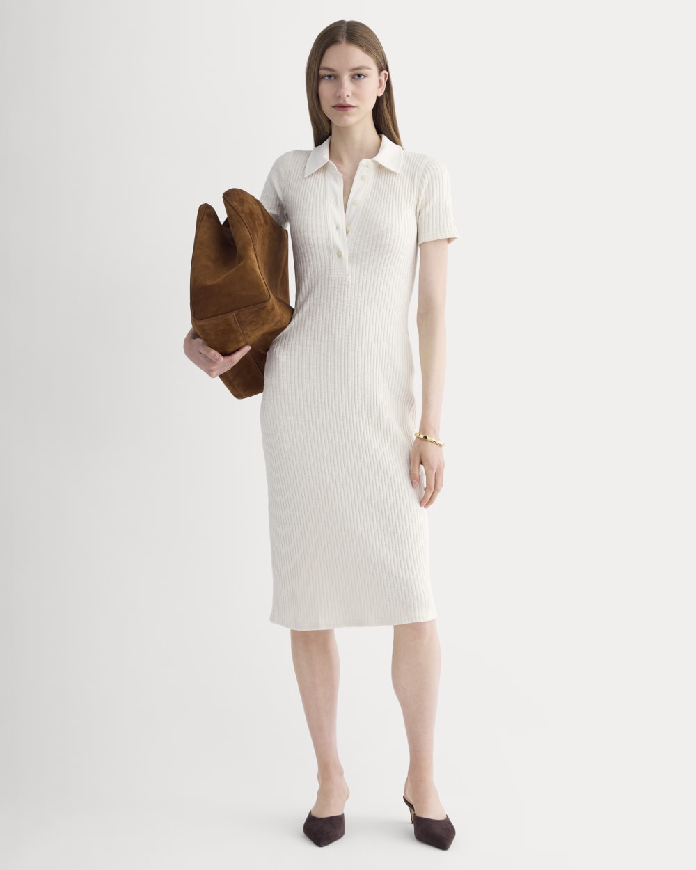 Everlane Cozy Rib Polo Dress In Bone, Size Small, Cotton Everlane Cozy Rib Polo Dress In Bone, Size Small, Cotton