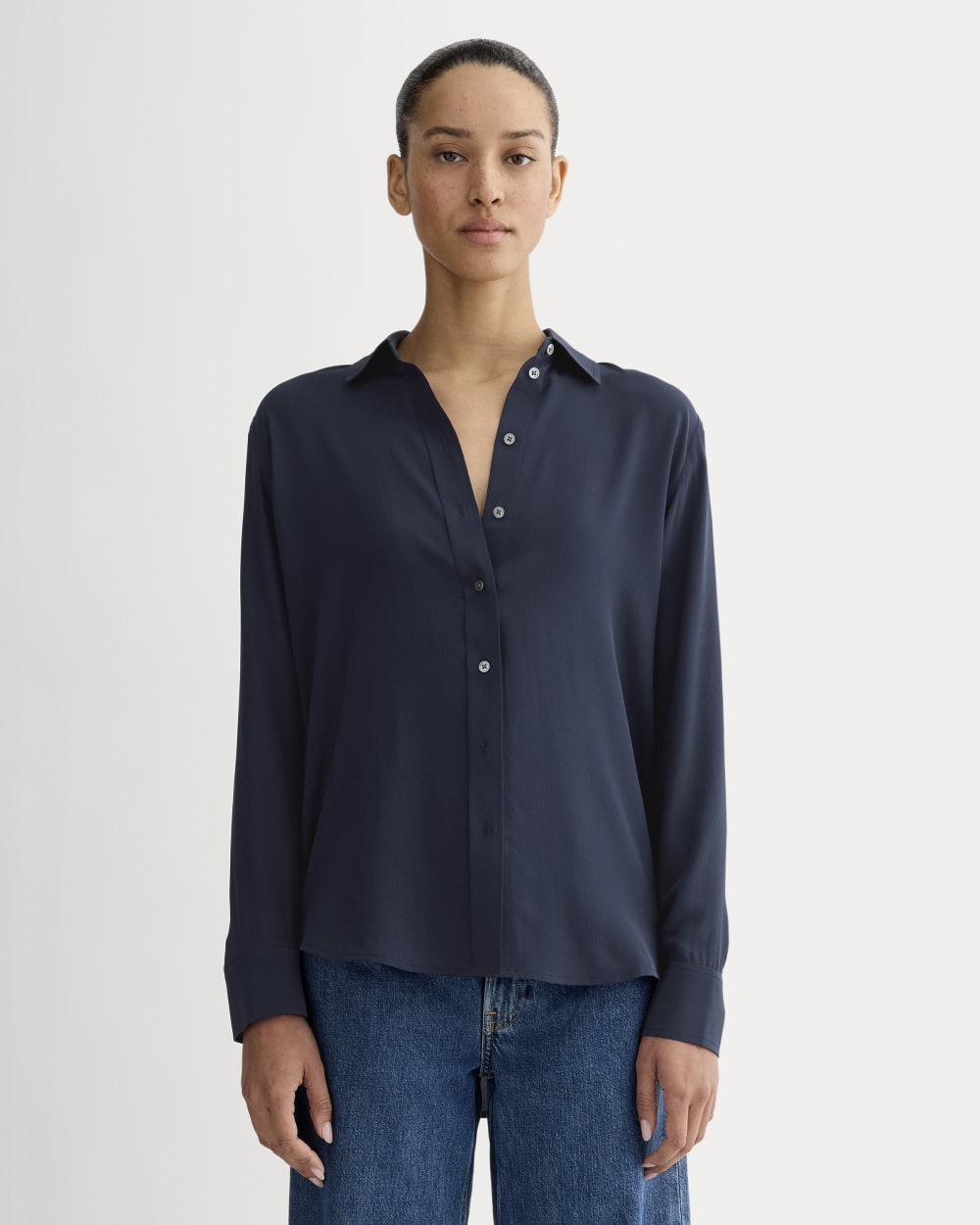 womens-clean-silk-relaxed-shirt-navy | primary