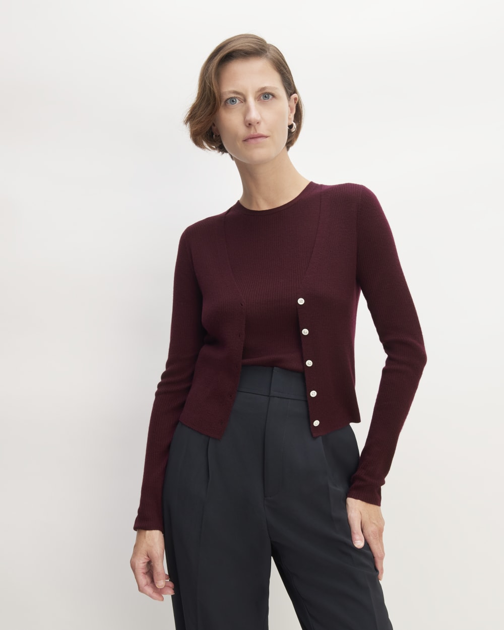womens-ultrafine-merino-ribbed-cardigan-burgundy | primary