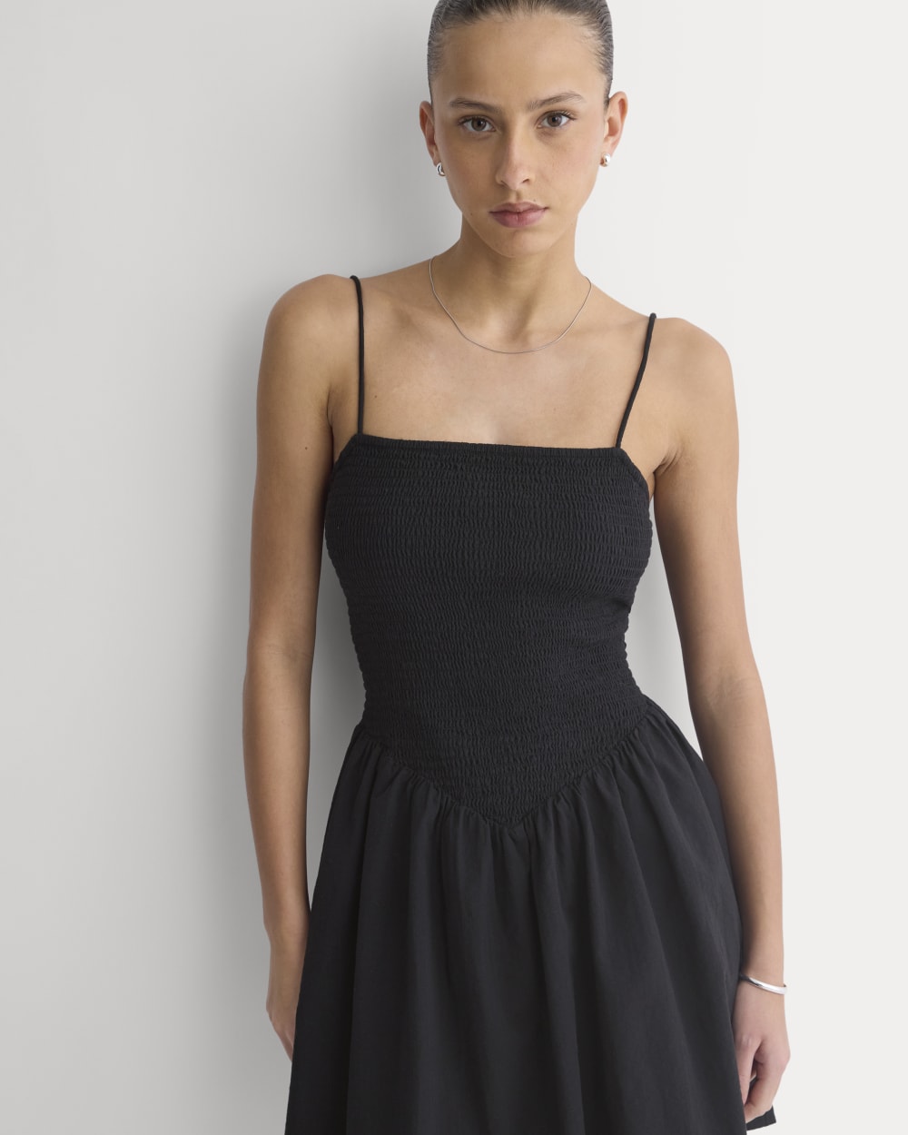 womens-gauze-smocked-mini-dress-black