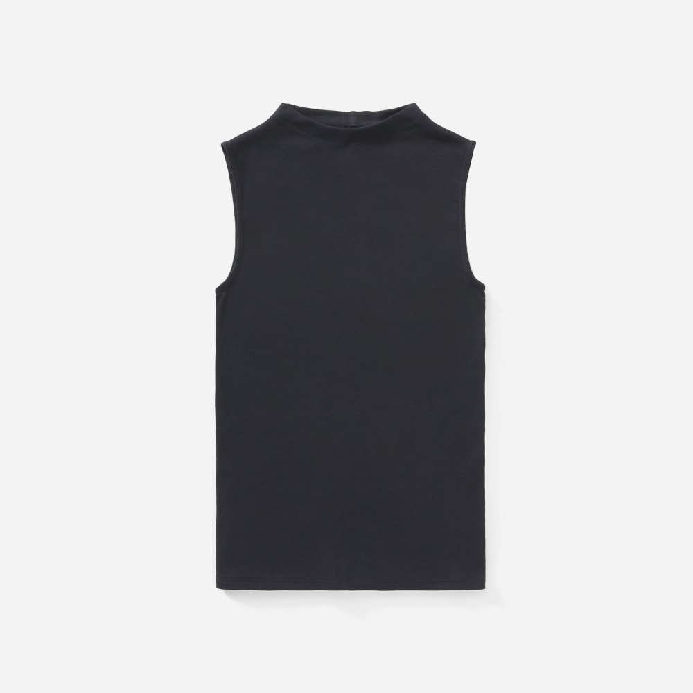 womens-pima-micro-rib-funnel-neck-tank-black | alt