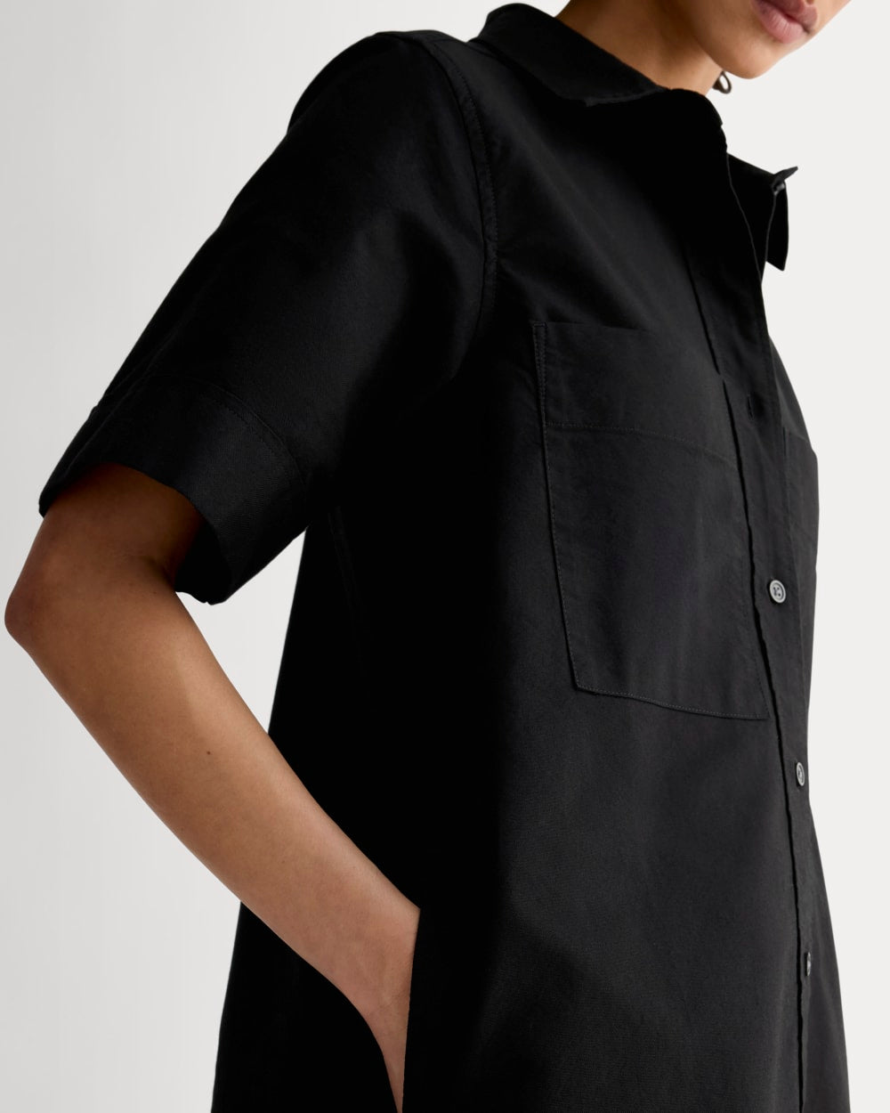womens-oxford-short-sleeve-shirt-dress-black