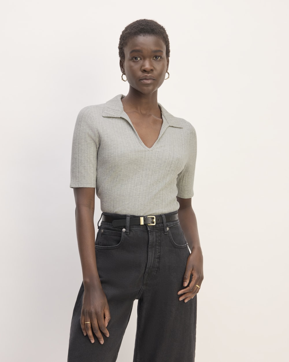 The Rib Soft Knit Open Collar Polo | Heathered Grey – Everlane