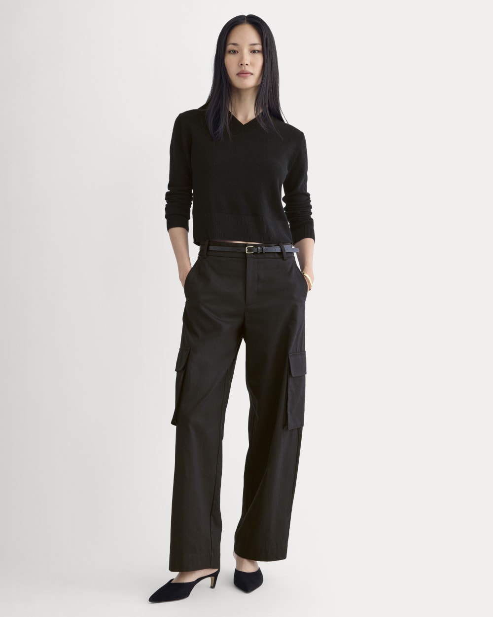 Everlane Wide-Leg Cargo Trouser, Buttersmooth, Black, Size 00, Cotton Everlane Wide-Leg Cargo Trouser, Buttersmooth, Black, Size 00, Cotton