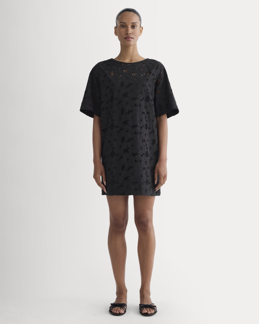 Everlane Eyelet Mini Shift Dress In Black, Size Medium, Cotton Everlane Eyelet Mini Shift Dress In Black, Size Medium, Cotton
