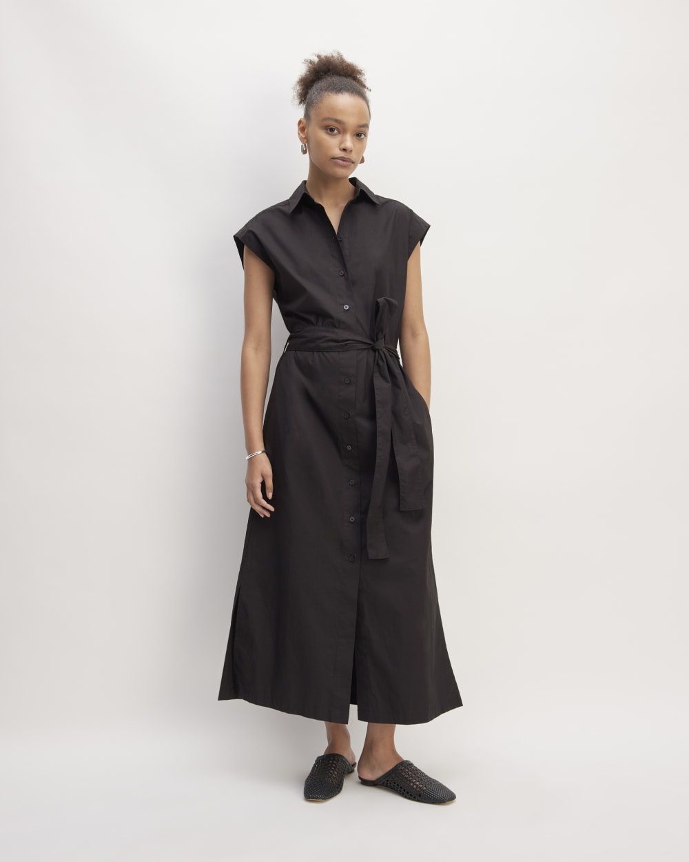 womens-supima-cotton-ss-shirt-dress-black | primary