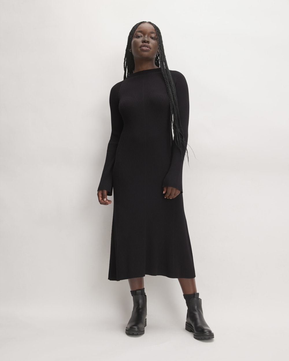 The Ribbed Mock Neck Midi Dress | Black Everlane The Ribbed Mock Neck Midi Dress | Black Everlane