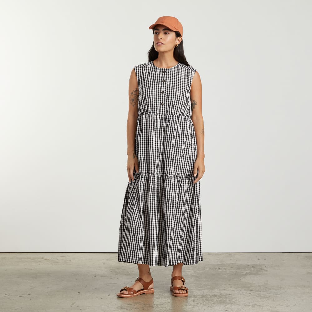 womens-tiered-midi-dress-black-gingham | primary