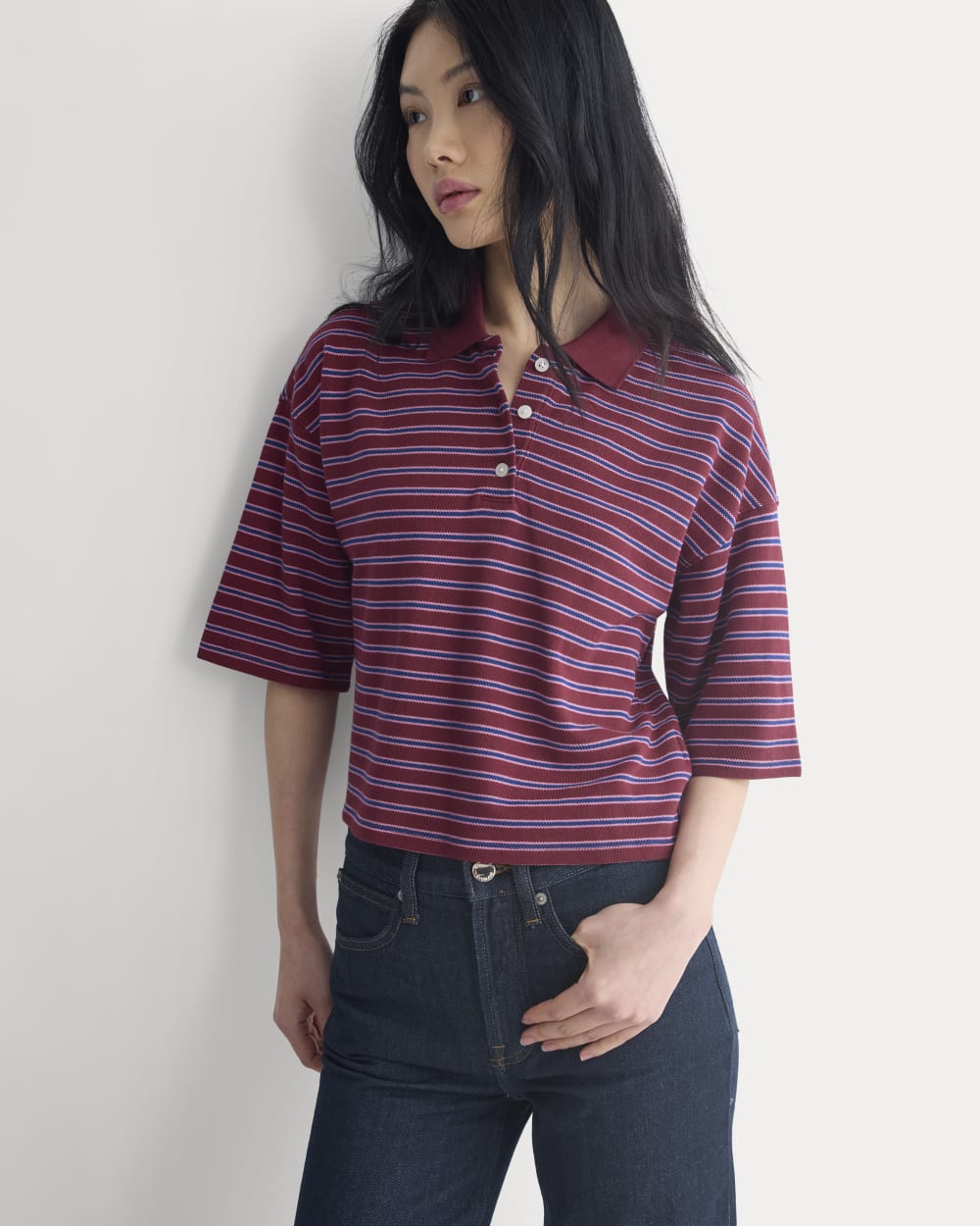 womens-pique-boxy-polo-pomegranate-rose-blue | primary