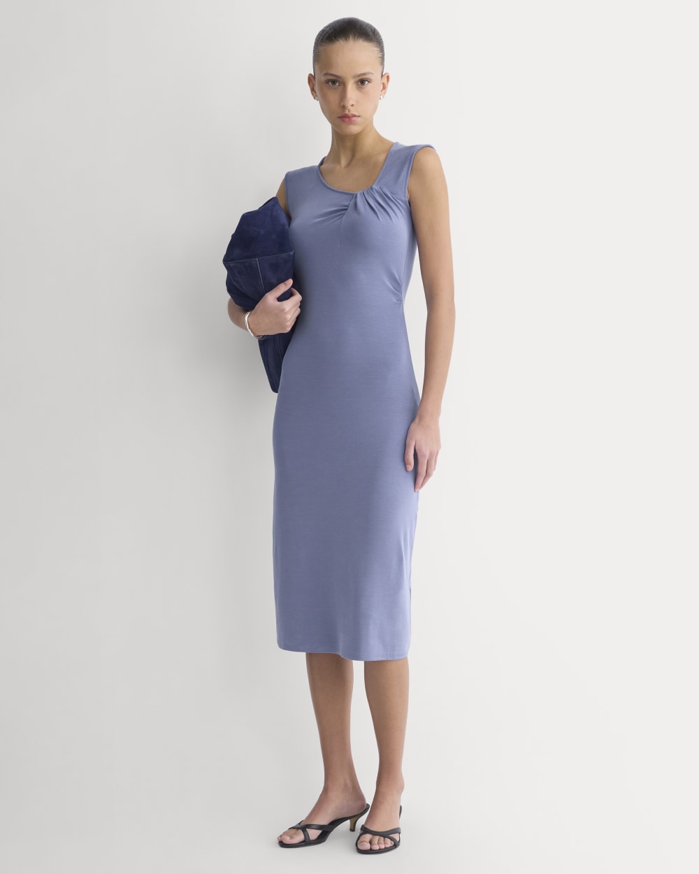 Everlane Knit Asymmetrical Midi Dress In Blue Dusk, Size Medium Everlane Knit Asymmetrical Midi Dress In Blue Dusk, Size Medium