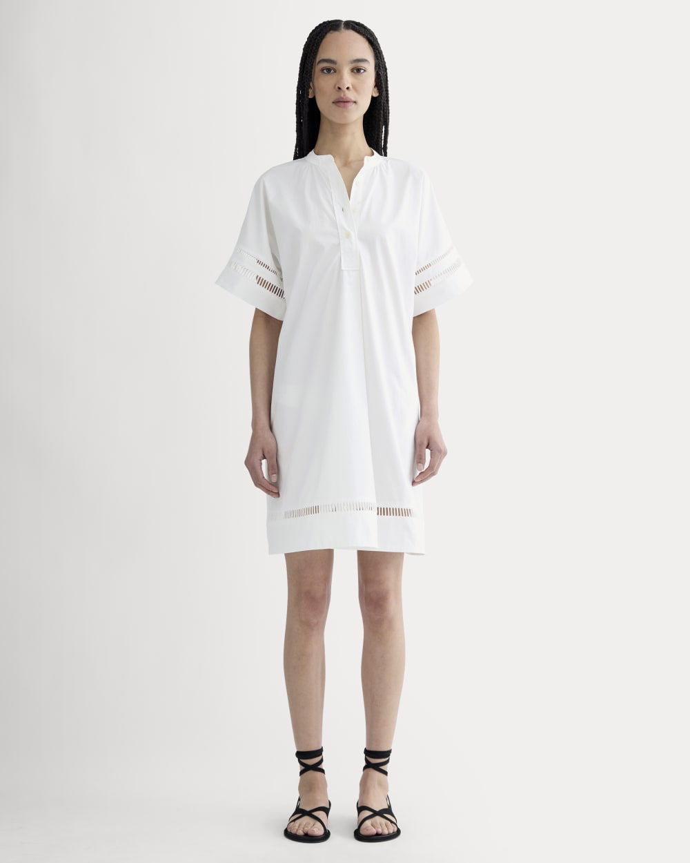 Everlane Lace Trim Popover Dress In White, Size Medium, Cotton Everlane Lace Trim Popover Dress In White, Size Medium, Cotton