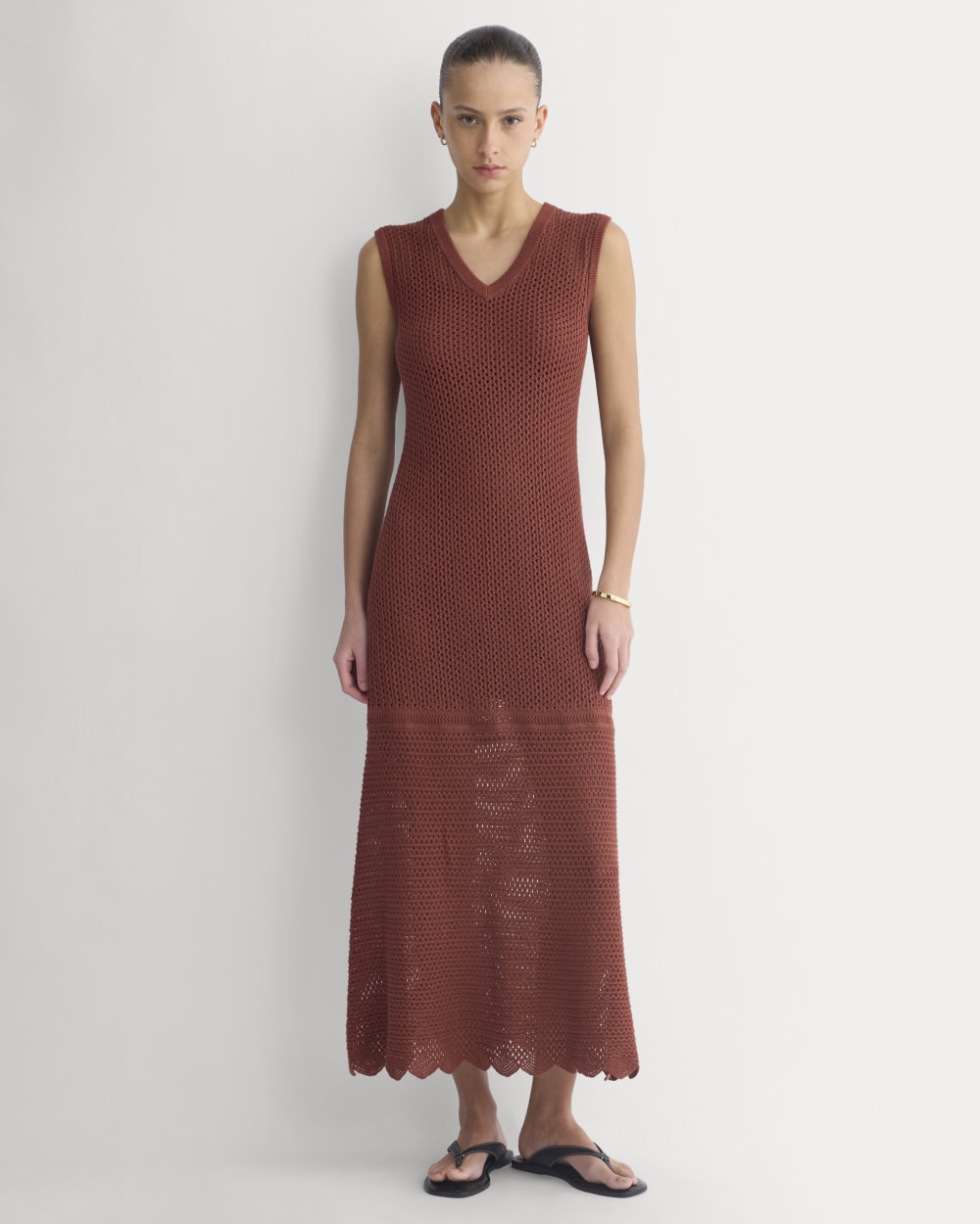 Everlane Lace Knit Maxi Sweater Dress In Henna Red, Size XS, Cotton Everlane Lace Knit Maxi Sweater Dress In Henna Red, Size XS, Cotton