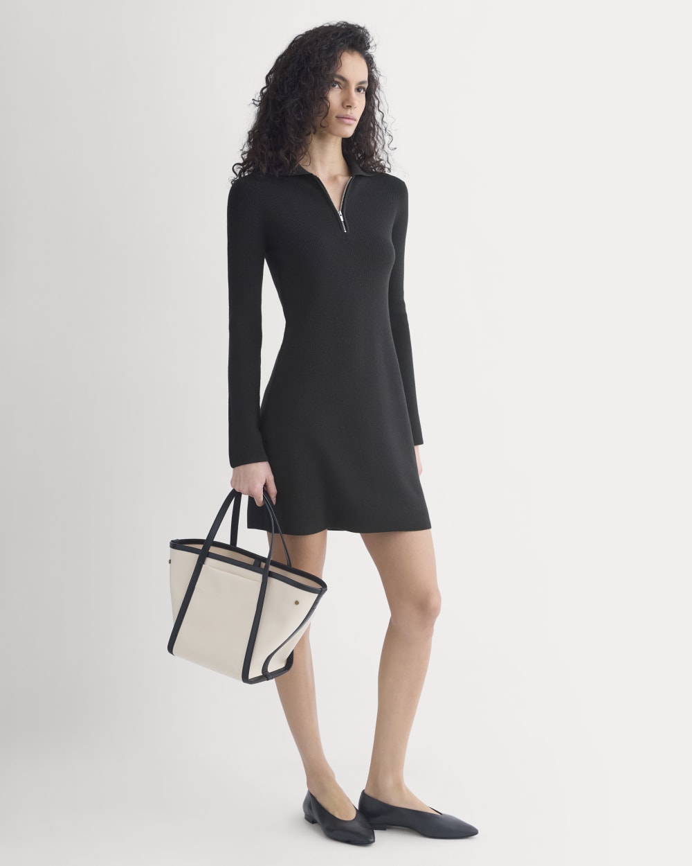 womens-knit-quarter-zip-polo-dress-black