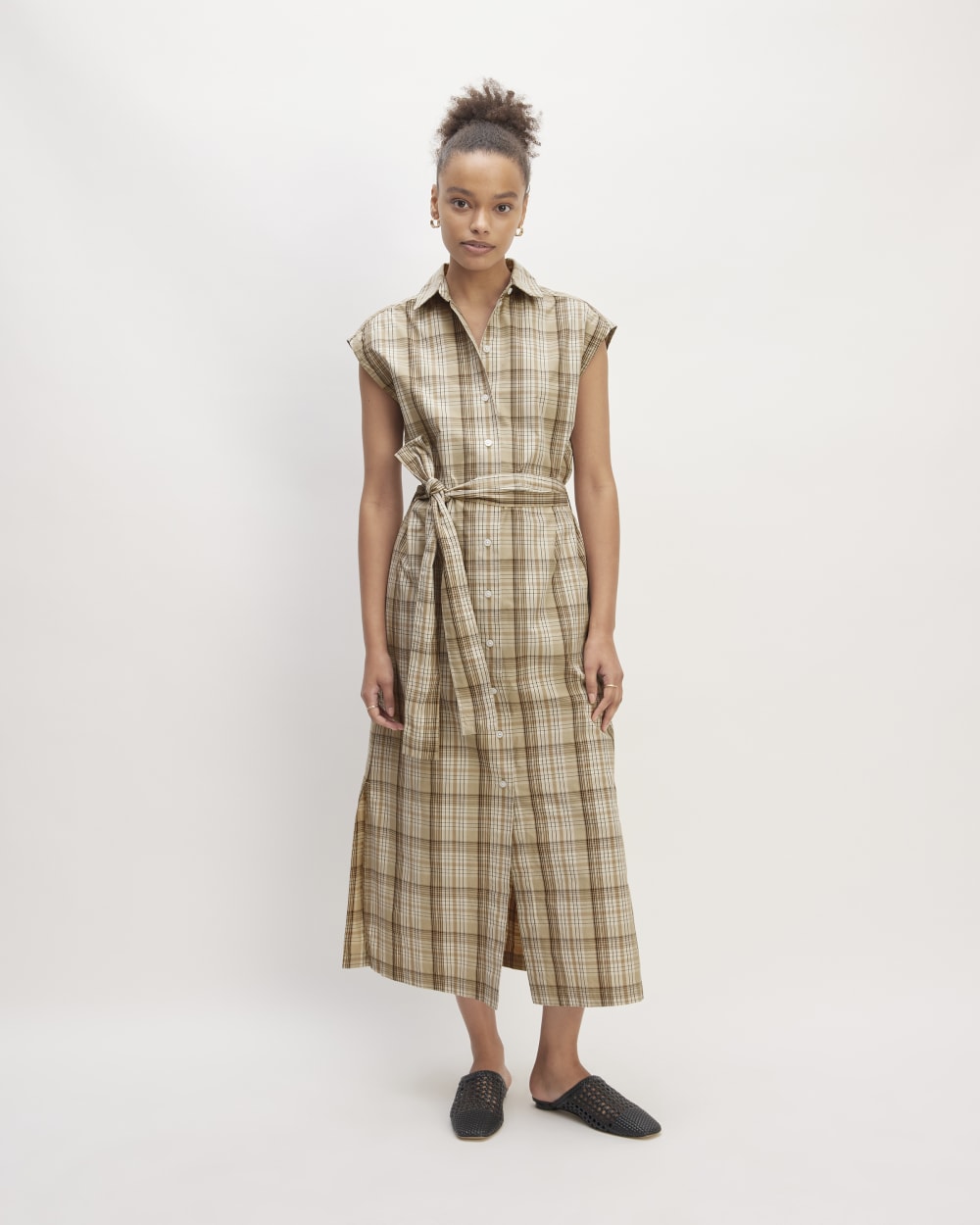 womens-supima-cotton-ss-shirt-dress-pale-khaki-plaid | primary