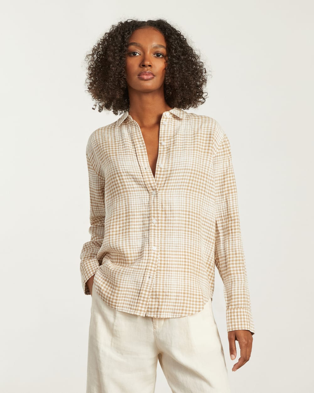 womens-relaxed-linen-shirt-coffee-grid | primary