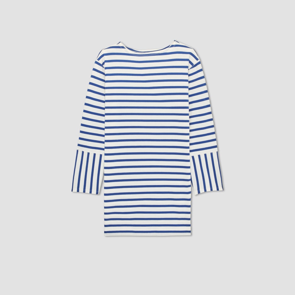 womens-organic-cotton-striped-tee-dress-canvas-tan-mazarine-blue | alt
