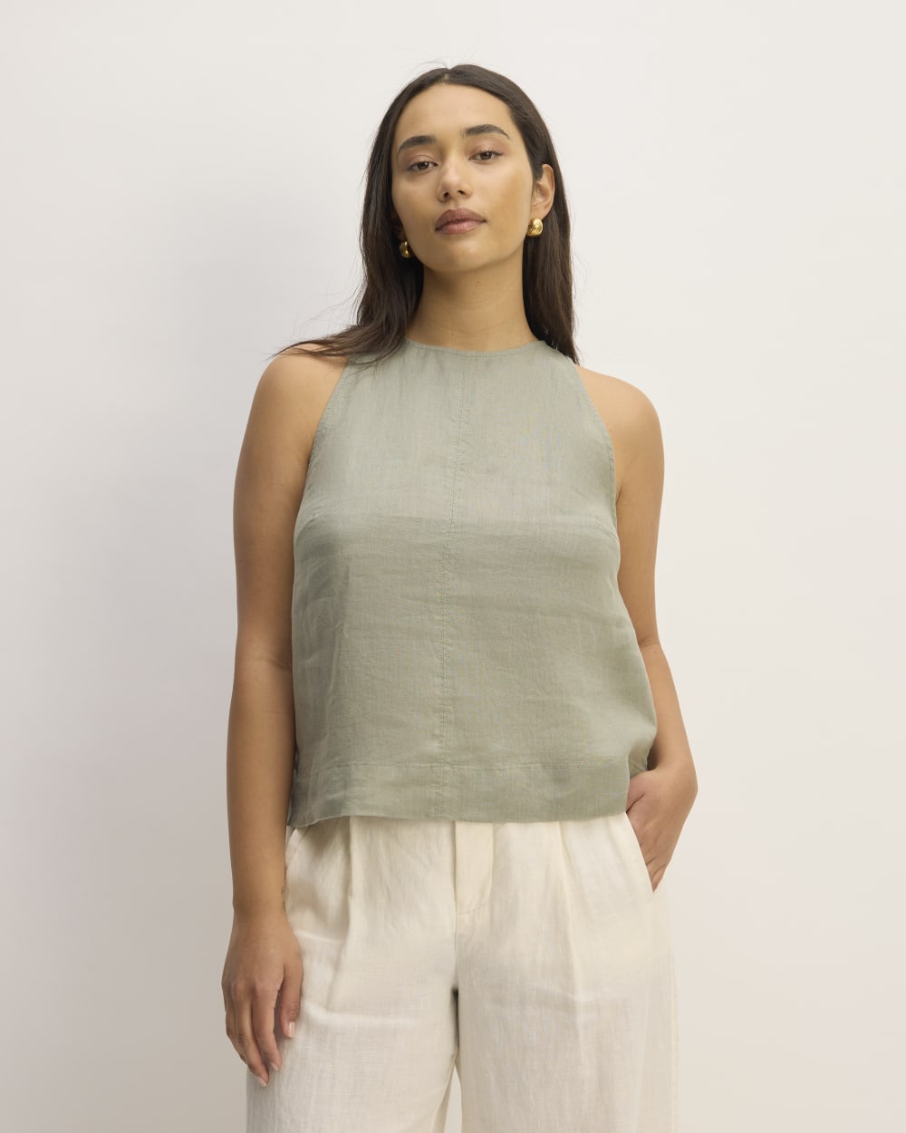 womens-linen-high-neck-tank-sage-green | primary