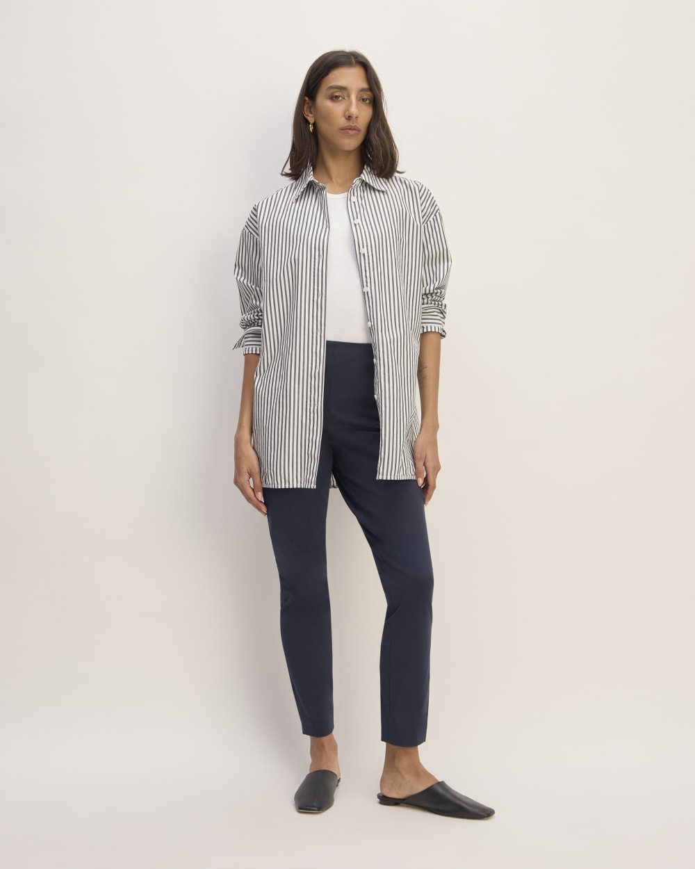 パンツ ANGLAN Backsatin Work Wide Overall Navy AG] Essential Easy Balloon Pants - Navy - ANGLAN