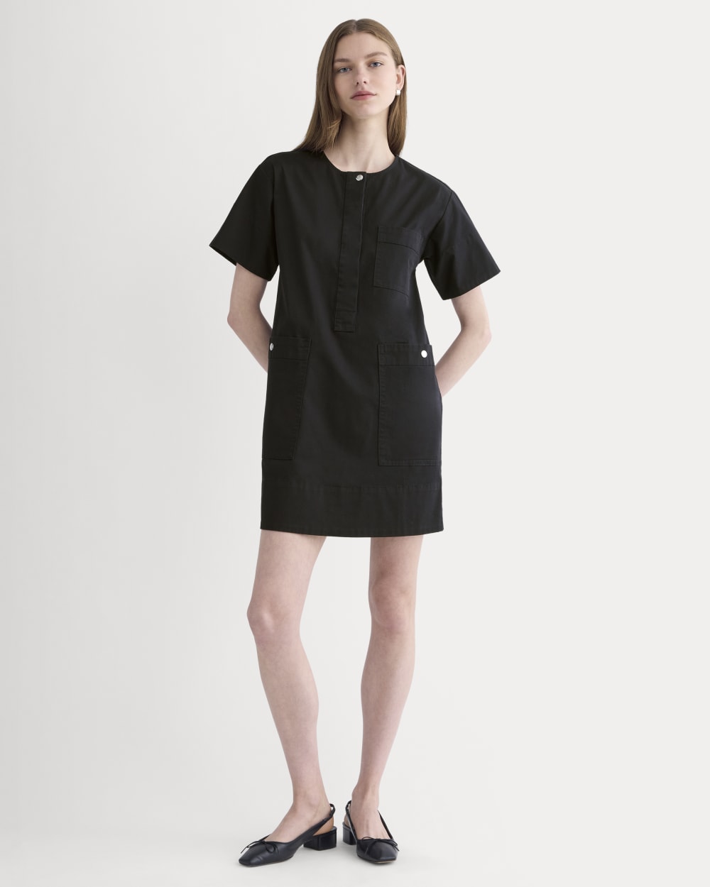 Everlane Safari Mini Dress In Black, Size Small, Cotton/Leather Everlane Safari Mini Dress In Black, Size Small, Cotton/Leather