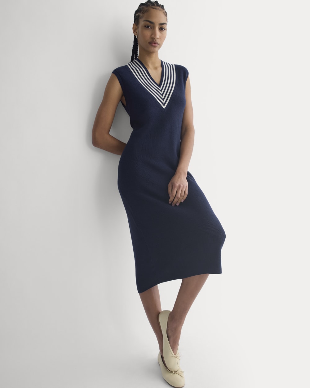 Relaxed V-Neck Midi Sweater Dress in Cotton Merino | Navy Everlane Relaxed V-Neck Midi Sweater Dress in Cotton Merino | Navy Everlane