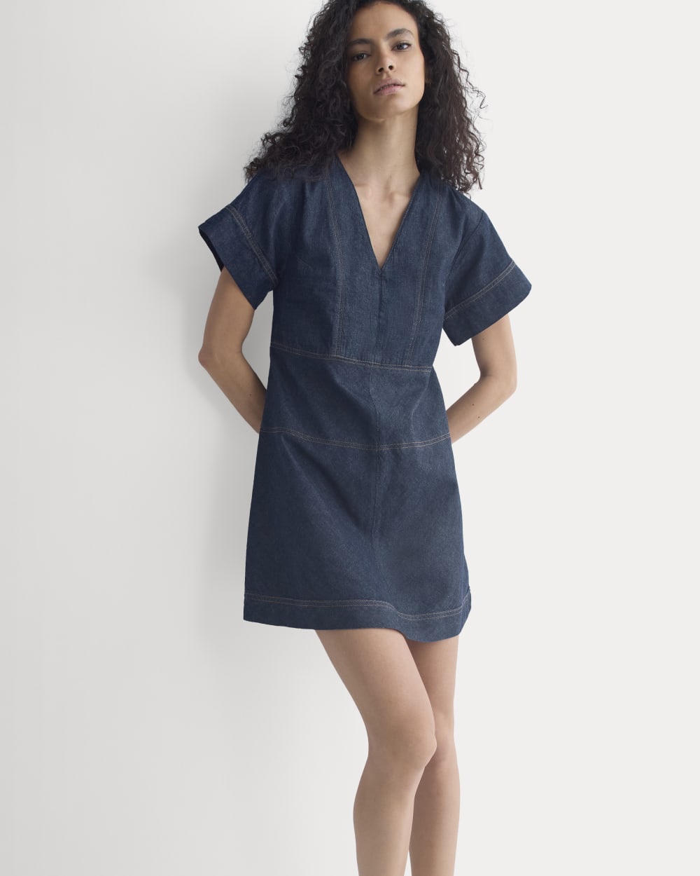 Everlane Denim Short-Sleeve Dress In Dark Indigo Rinse, Size 2 Everlane Denim Short-Sleeve Dress In Dark Indigo Rinse, Size 2