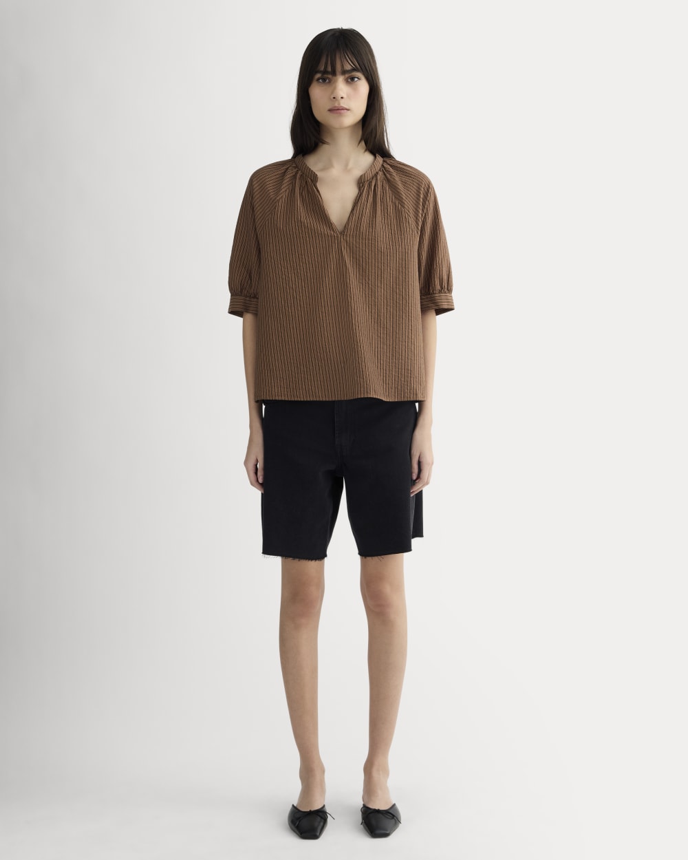 womens-gauze-gathered-top-carob-brown-black