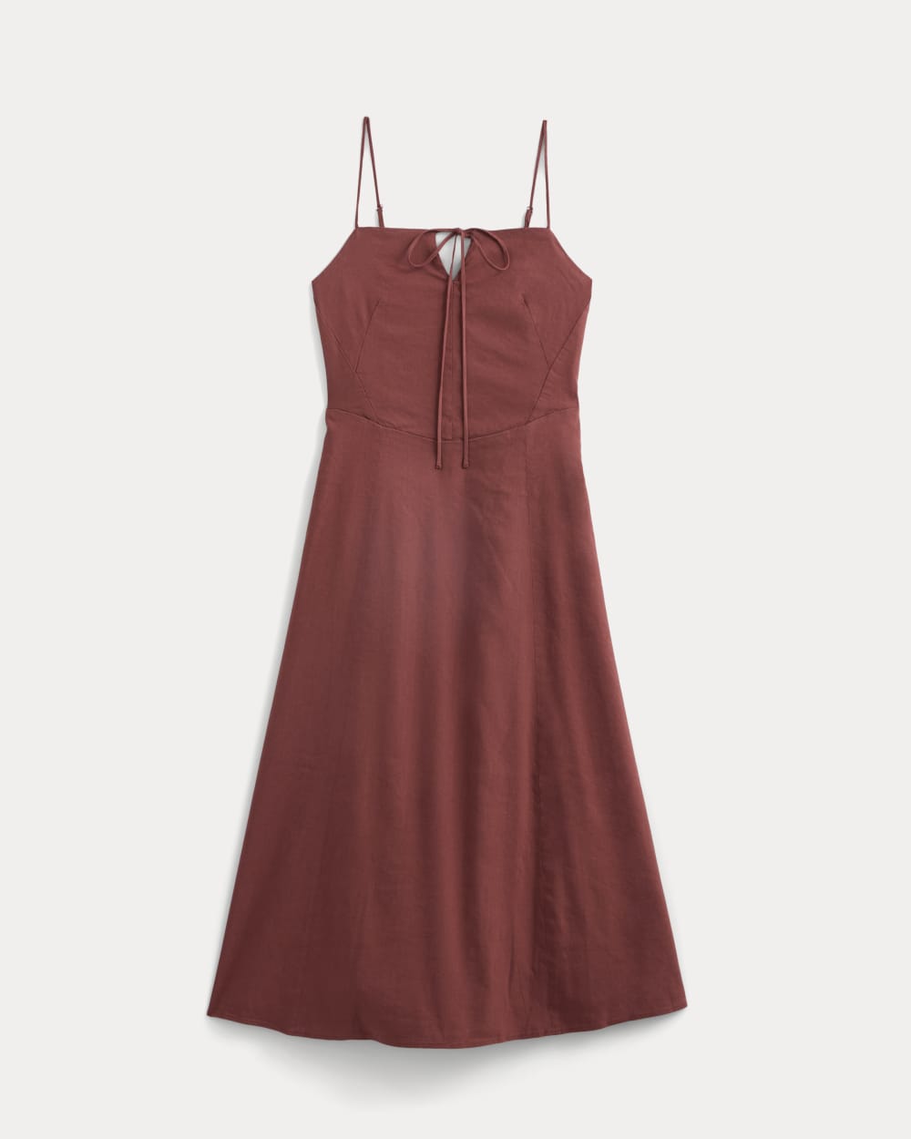 womens-tie-neck-dress-in-stretch-linen-henna-red | alt