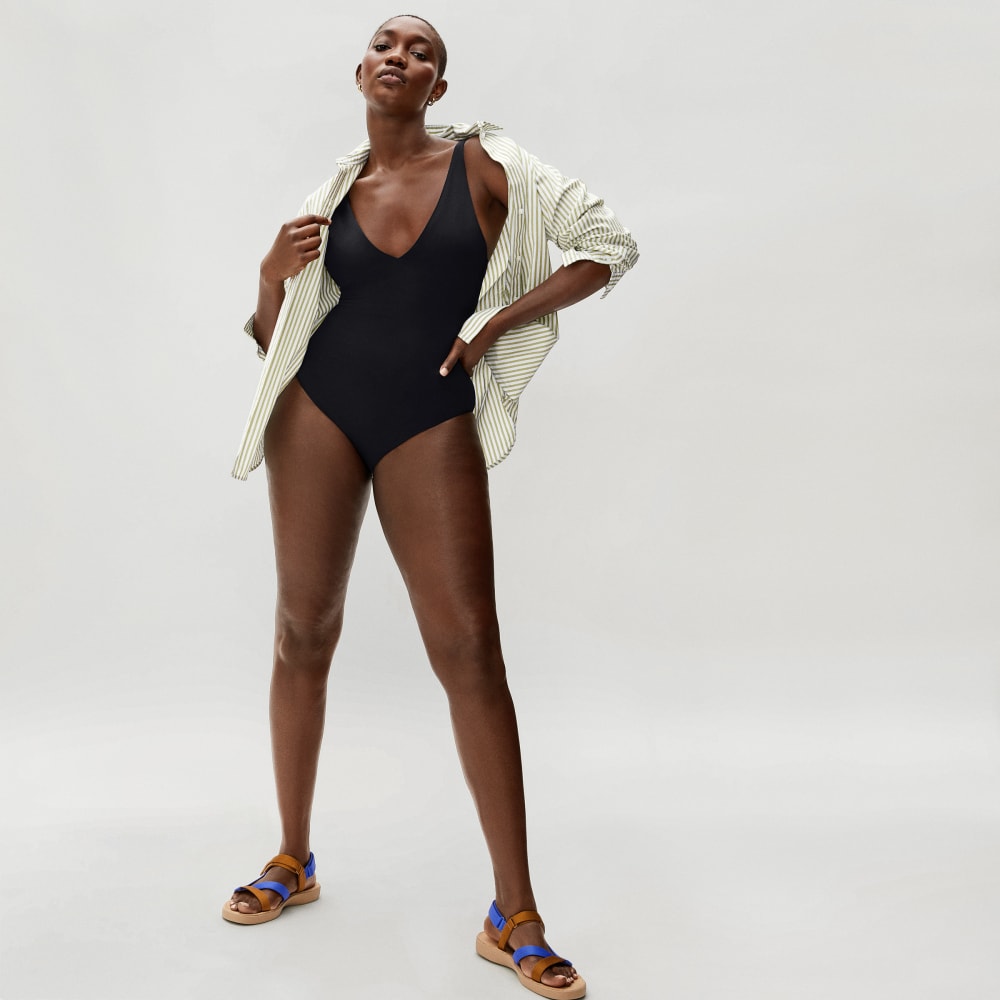 womens-v-neck-one-piece-black | primary