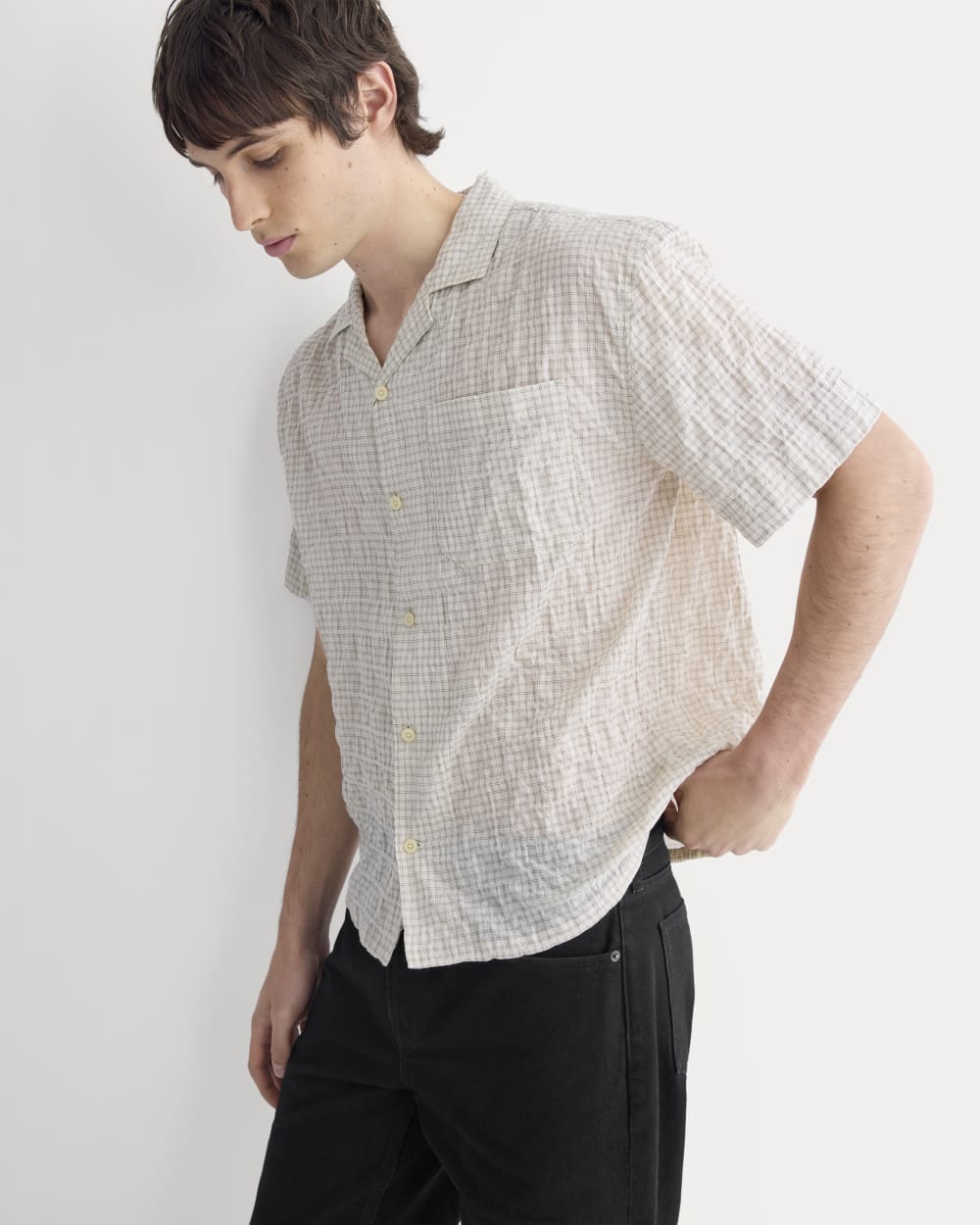 mens-textured-voile-resort-shirt-natural-plaid | primary