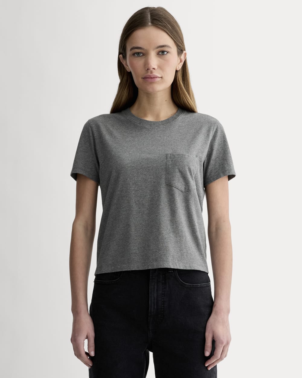 The Box-Cut Tee in Essential Cotton | Heathered Charcoal | Pocket