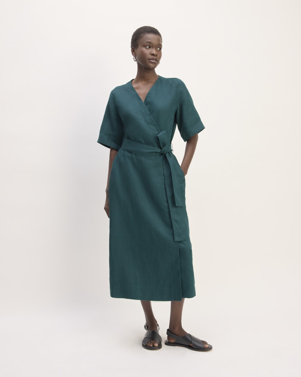 The Wrap Dress in Linen Dark Sea – Everlane